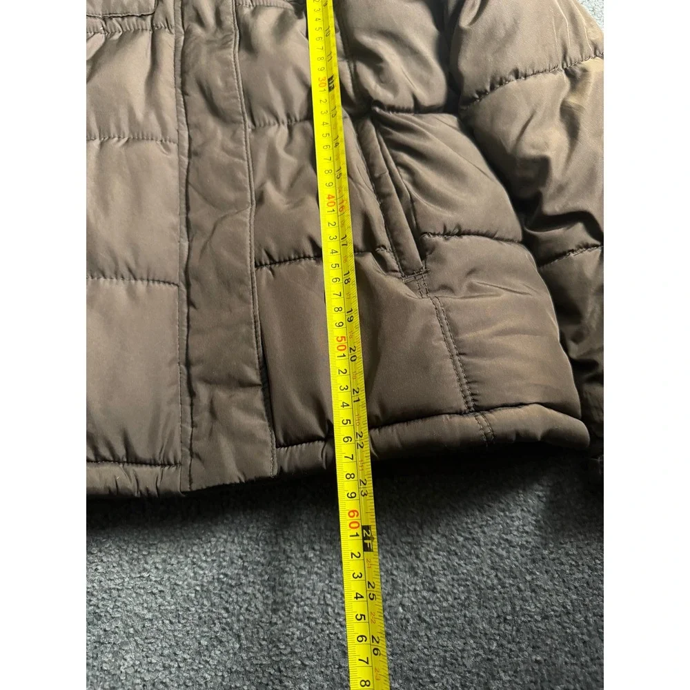 Old Navy Boys XL 14 Brown Puffer Jacket Faux Fur Hood Fleece Lined 856599-01
